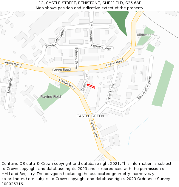13, CASTLE STREET, PENISTONE, SHEFFIELD, S36 6AP: Location map and indicative extent of plot