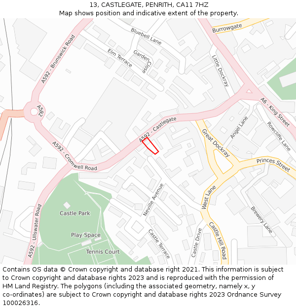 13, CASTLEGATE, PENRITH, CA11 7HZ: Location map and indicative extent of plot