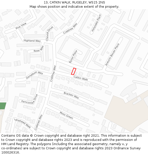 13, CATKIN WALK, RUGELEY, WS15 2NS: Location map and indicative extent of plot