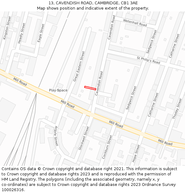 13, CAVENDISH ROAD, CAMBRIDGE, CB1 3AE: Location map and indicative extent of plot