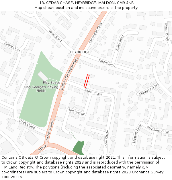 13, CEDAR CHASE, HEYBRIDGE, MALDON, CM9 4NR: Location map and indicative extent of plot