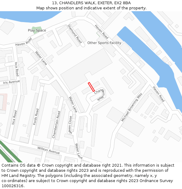 13, CHANDLERS WALK, EXETER, EX2 8BA: Location map and indicative extent of plot