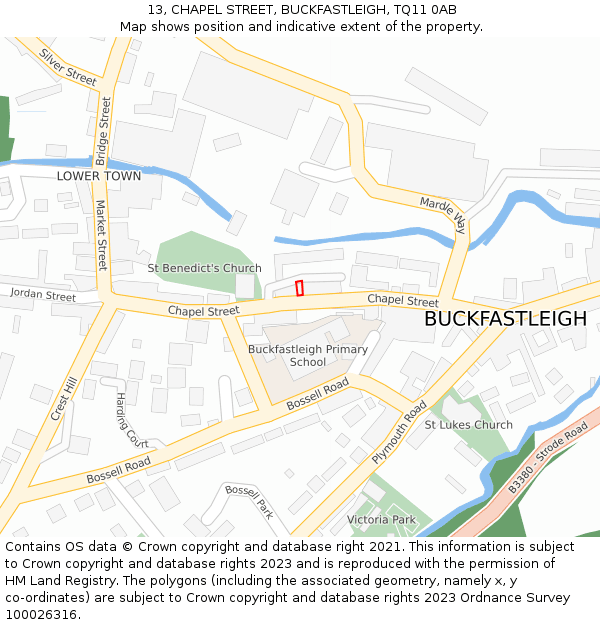 13, CHAPEL STREET, BUCKFASTLEIGH, TQ11 0AB: Location map and indicative extent of plot