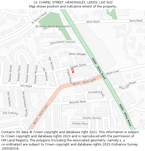 13, CHAPEL STREET, HEADINGLEY, LEEDS, LS6 3HZ: Location map and indicative extent of plot