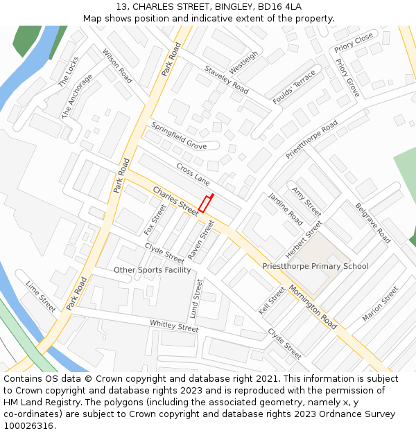 13, CHARLES STREET, BINGLEY, BD16 4LA: Location map and indicative extent of plot