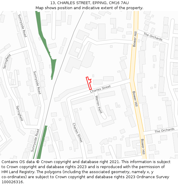 13, CHARLES STREET, EPPING, CM16 7AU: Location map and indicative extent of plot