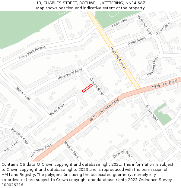 13, CHARLES STREET, ROTHWELL, KETTERING, NN14 6AZ: Location map and indicative extent of plot