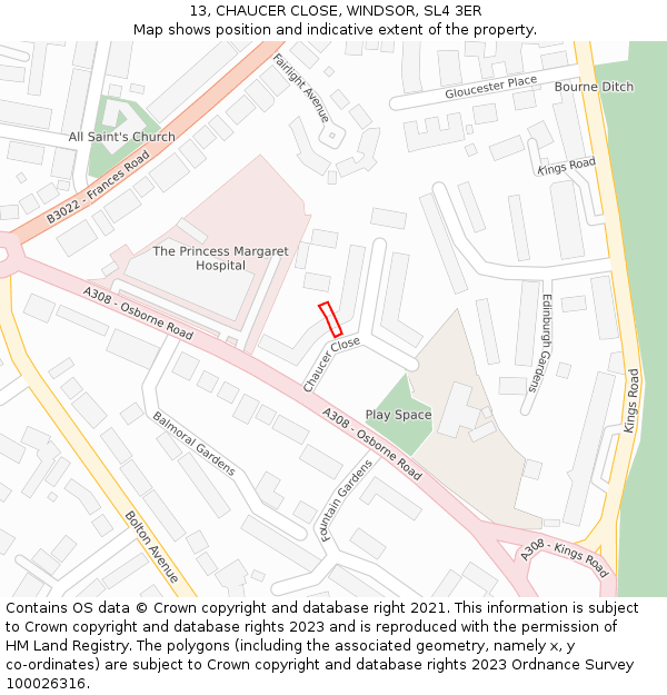 13, CHAUCER CLOSE, WINDSOR, SL4 3ER: Location map and indicative extent of plot