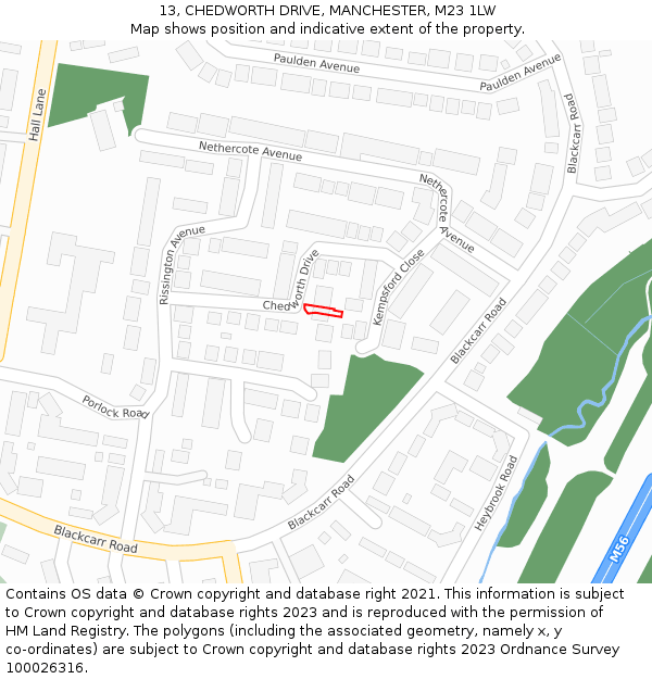 13, CHEDWORTH DRIVE, MANCHESTER, M23 1LW: Location map and indicative extent of plot