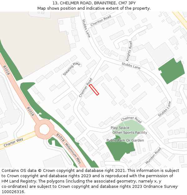 13, CHELMER ROAD, BRAINTREE, CM7 3PY: Location map and indicative extent of plot