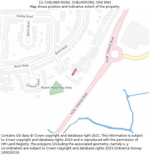 13, CHELMER ROAD, CHELMSFORD, CM2 6NH: Location map and indicative extent of plot