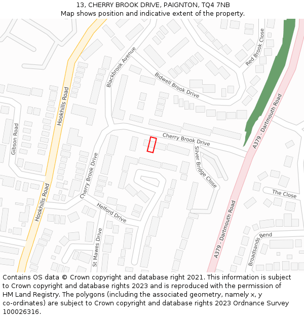 13, CHERRY BROOK DRIVE, PAIGNTON, TQ4 7NB: Location map and indicative extent of plot
