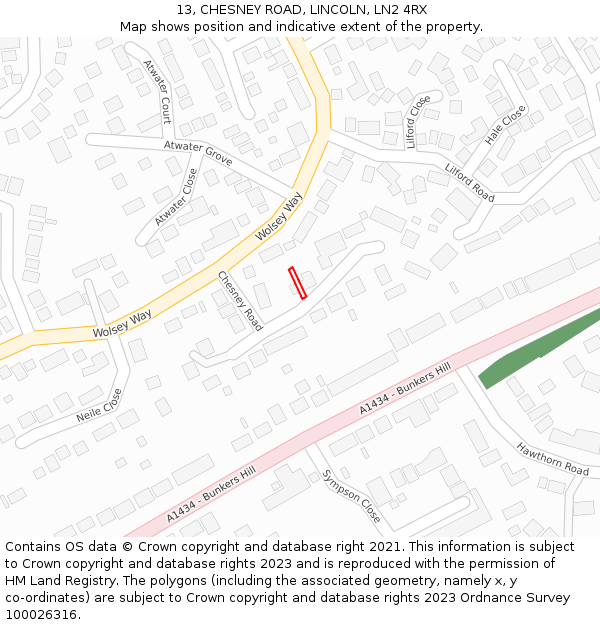 13, CHESNEY ROAD, LINCOLN, LN2 4RX: Location map and indicative extent of plot