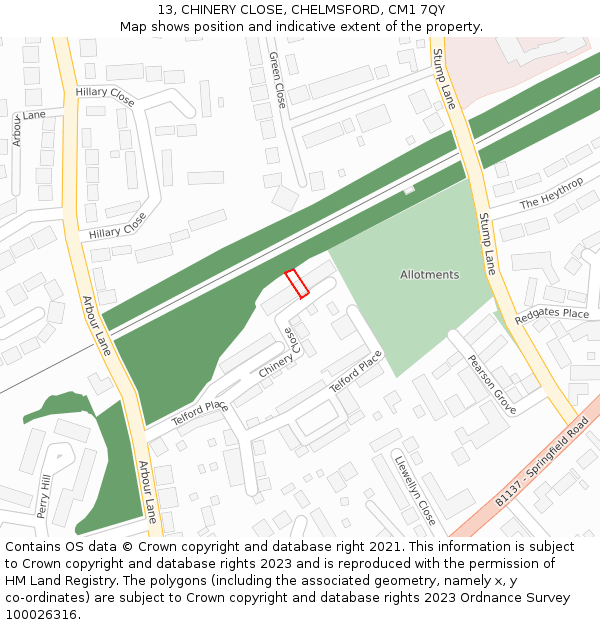 13, CHINERY CLOSE, CHELMSFORD, CM1 7QY: Location map and indicative extent of plot