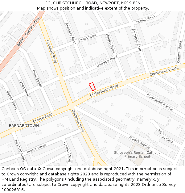 13, CHRISTCHURCH ROAD, NEWPORT, NP19 8FN: Location map and indicative extent of plot