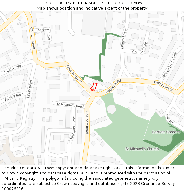 13, CHURCH STREET, MADELEY, TELFORD, TF7 5BW: Location map and indicative extent of plot