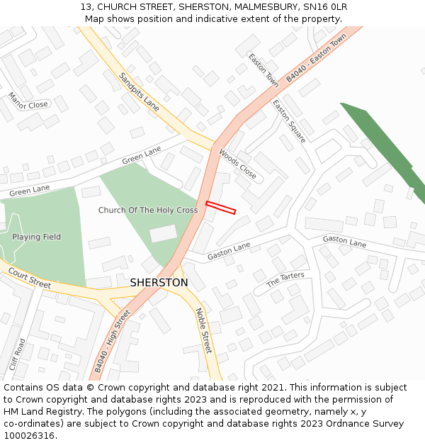 13, CHURCH STREET, SHERSTON, MALMESBURY, SN16 0LR: Location map and indicative extent of plot