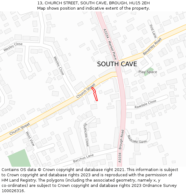 13, CHURCH STREET, SOUTH CAVE, BROUGH, HU15 2EH: Location map and indicative extent of plot