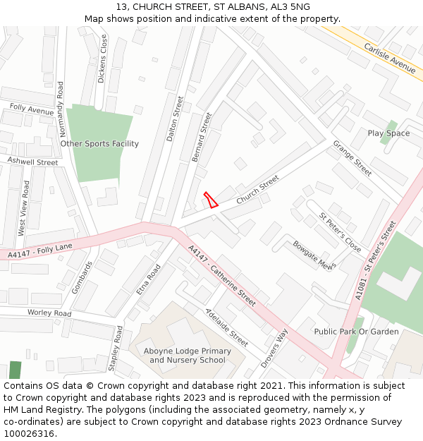 13, CHURCH STREET, ST ALBANS, AL3 5NG: Location map and indicative extent of plot