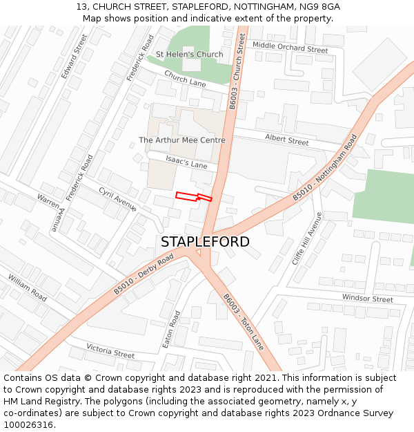 13, CHURCH STREET, STAPLEFORD, NOTTINGHAM, NG9 8GA: Location map and indicative extent of plot