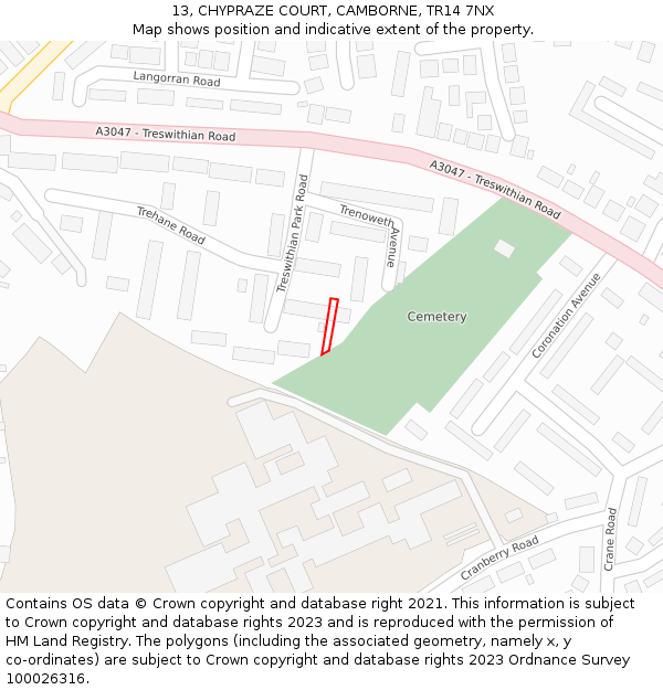 13, CHYPRAZE COURT, CAMBORNE, TR14 7NX: Location map and indicative extent of plot