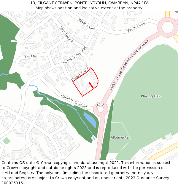 13, CILGANT CEINWEN, PONTRHYDYRUN, CWMBRAN, NP44 1FA: Location map and indicative extent of plot