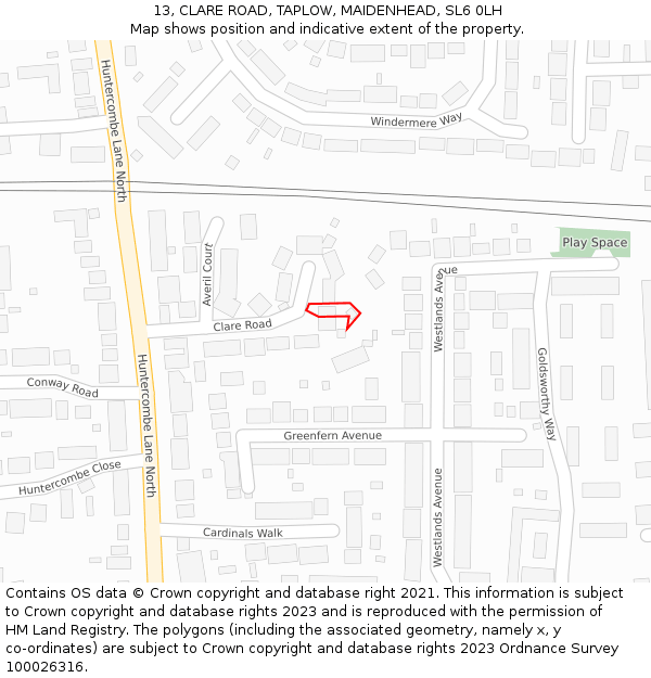 13, CLARE ROAD, TAPLOW, MAIDENHEAD, SL6 0LH: Location map and indicative extent of plot