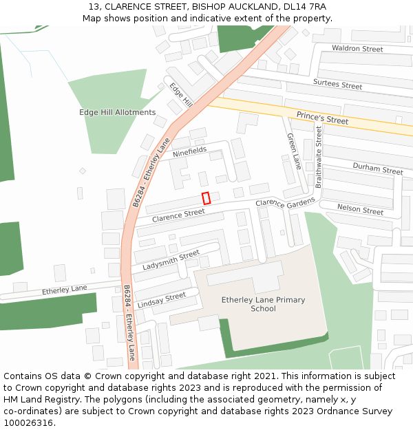13, CLARENCE STREET, BISHOP AUCKLAND, DL14 7RA: Location map and indicative extent of plot