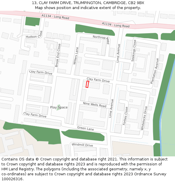13, CLAY FARM DRIVE, TRUMPINGTON, CAMBRIDGE, CB2 9BX: Location map and indicative extent of plot