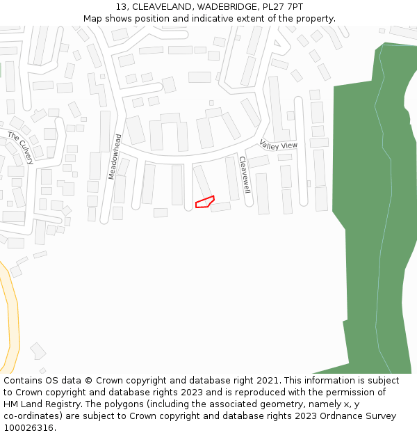13, CLEAVELAND, WADEBRIDGE, PL27 7PT: Location map and indicative extent of plot