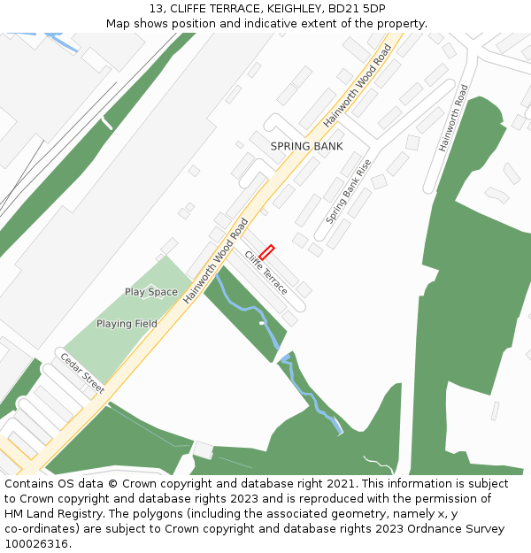 13, CLIFFE TERRACE, KEIGHLEY, BD21 5DP: Location map and indicative extent of plot