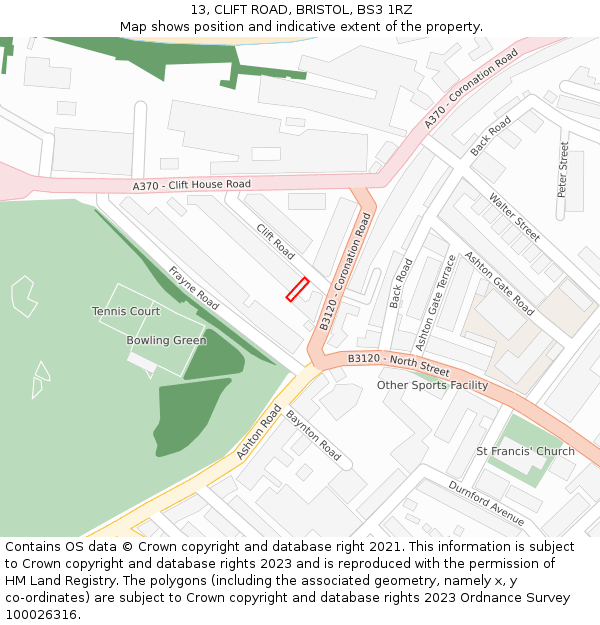 13, CLIFT ROAD, BRISTOL, BS3 1RZ: Location map and indicative extent of plot