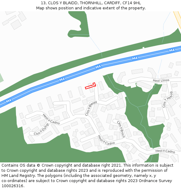 13, CLOS Y BLAIDD, THORNHILL, CARDIFF, CF14 9HL: Location map and indicative extent of plot
