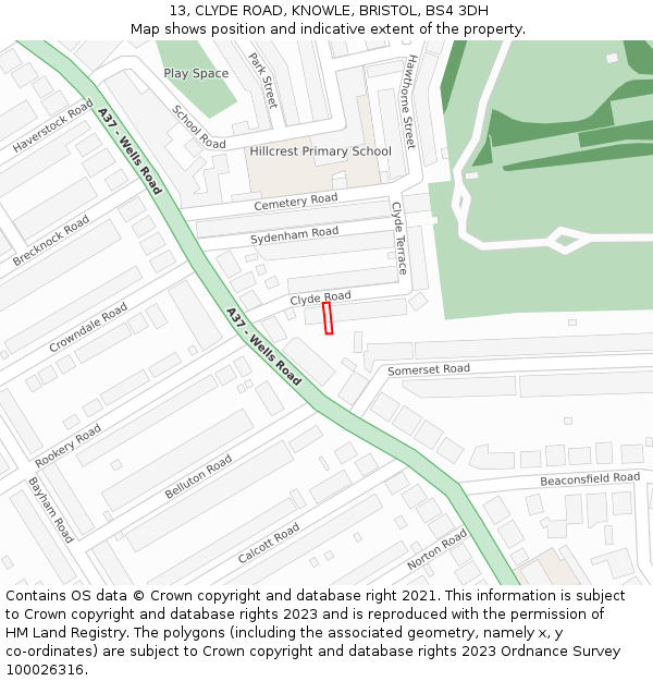 13, CLYDE ROAD, KNOWLE, BRISTOL, BS4 3DH: Location map and indicative extent of plot