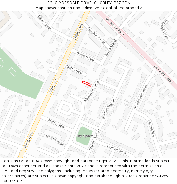 13, CLYDESDALE DRIVE, CHORLEY, PR7 3DN: Location map and indicative extent of plot