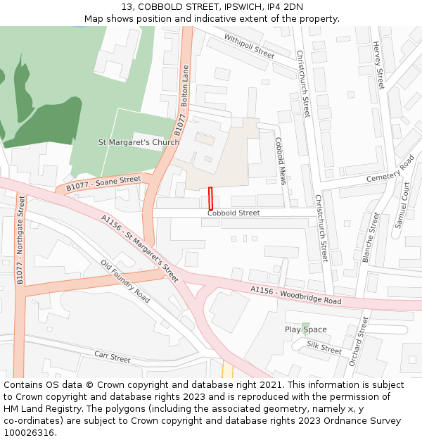 13, COBBOLD STREET, IPSWICH, IP4 2DN: Location map and indicative extent of plot