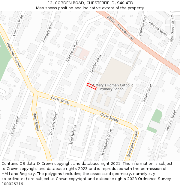 13, COBDEN ROAD, CHESTERFIELD, S40 4TD: Location map and indicative extent of plot