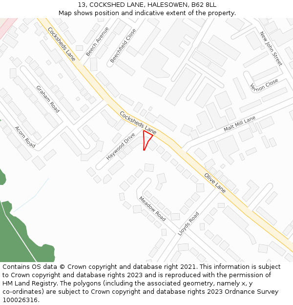 13, COCKSHED LANE, HALESOWEN, B62 8LL: Location map and indicative extent of plot