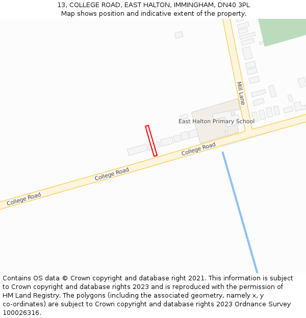 13, COLLEGE ROAD, EAST HALTON, IMMINGHAM, DN40 3PL: Location map and indicative extent of plot