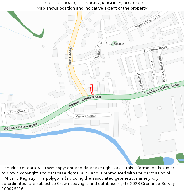 13, COLNE ROAD, GLUSBURN, KEIGHLEY, BD20 8QR: Location map and indicative extent of plot