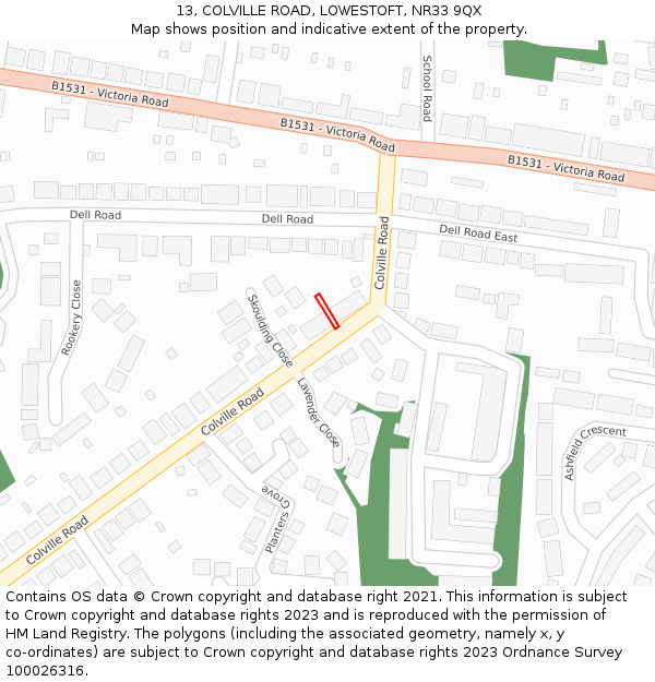 13, COLVILLE ROAD, LOWESTOFT, NR33 9QX: Location map and indicative extent of plot