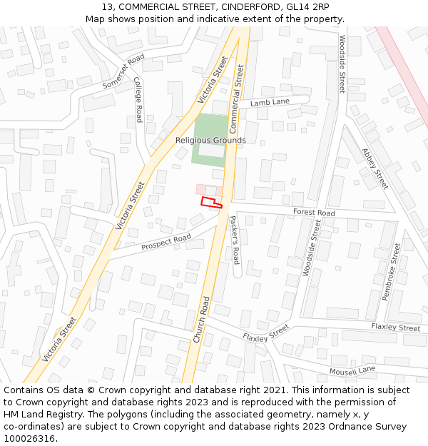 13, COMMERCIAL STREET, CINDERFORD, GL14 2RP: Location map and indicative extent of plot