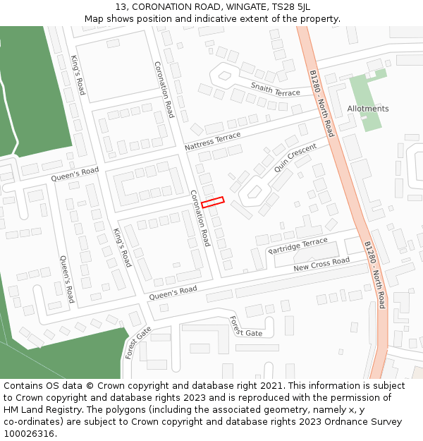 13, CORONATION ROAD, WINGATE, TS28 5JL: Location map and indicative extent of plot
