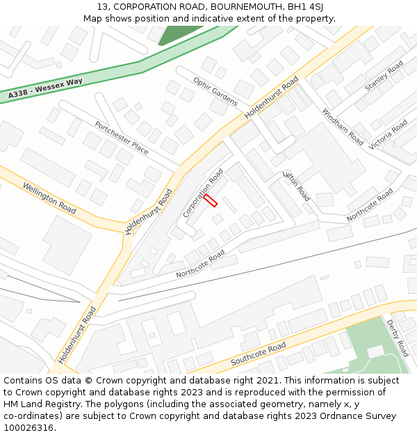 13, CORPORATION ROAD, BOURNEMOUTH, BH1 4SJ: Location map and indicative extent of plot