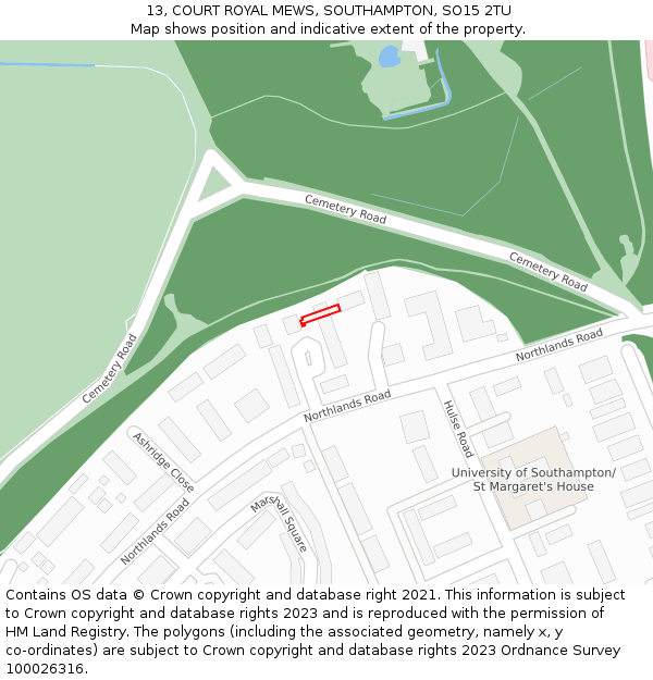 13, COURT ROYAL MEWS, SOUTHAMPTON, SO15 2TU: Location map and indicative extent of plot