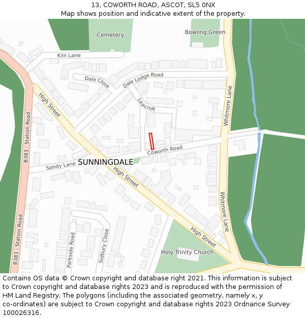13, COWORTH ROAD, ASCOT, SL5 0NX: Location map and indicative extent of plot