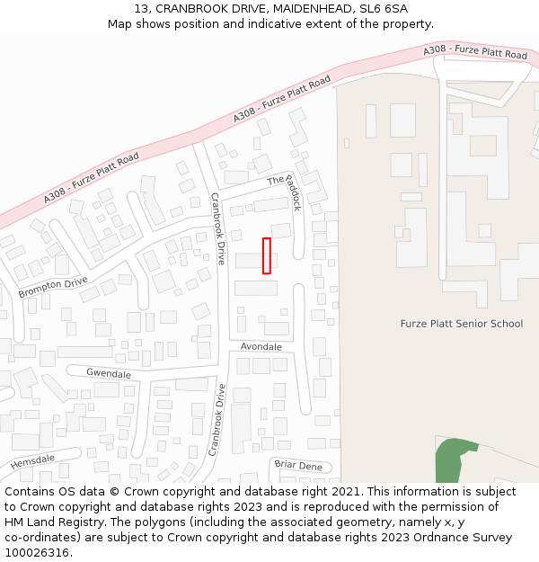 13, CRANBROOK DRIVE, MAIDENHEAD, SL6 6SA: Location map and indicative extent of plot