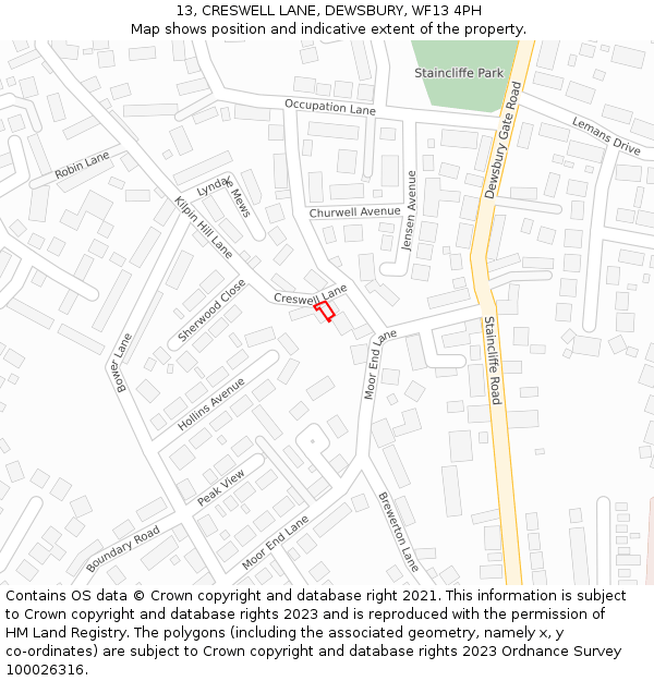 13, CRESWELL LANE, DEWSBURY, WF13 4PH: Location map and indicative extent of plot