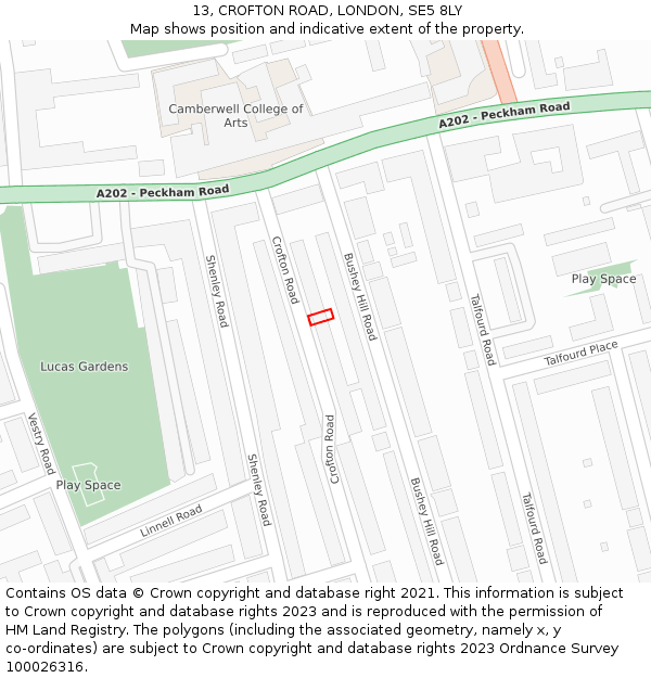 13, CROFTON ROAD, LONDON, SE5 8LY: Location map and indicative extent of plot