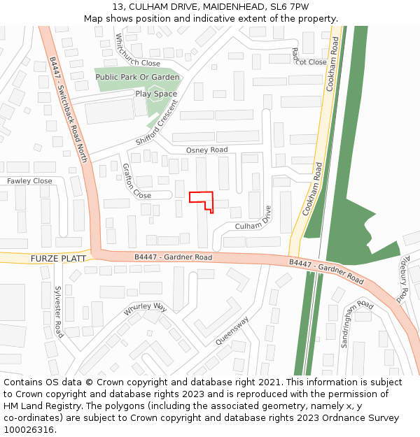 13, CULHAM DRIVE, MAIDENHEAD, SL6 7PW: Location map and indicative extent of plot